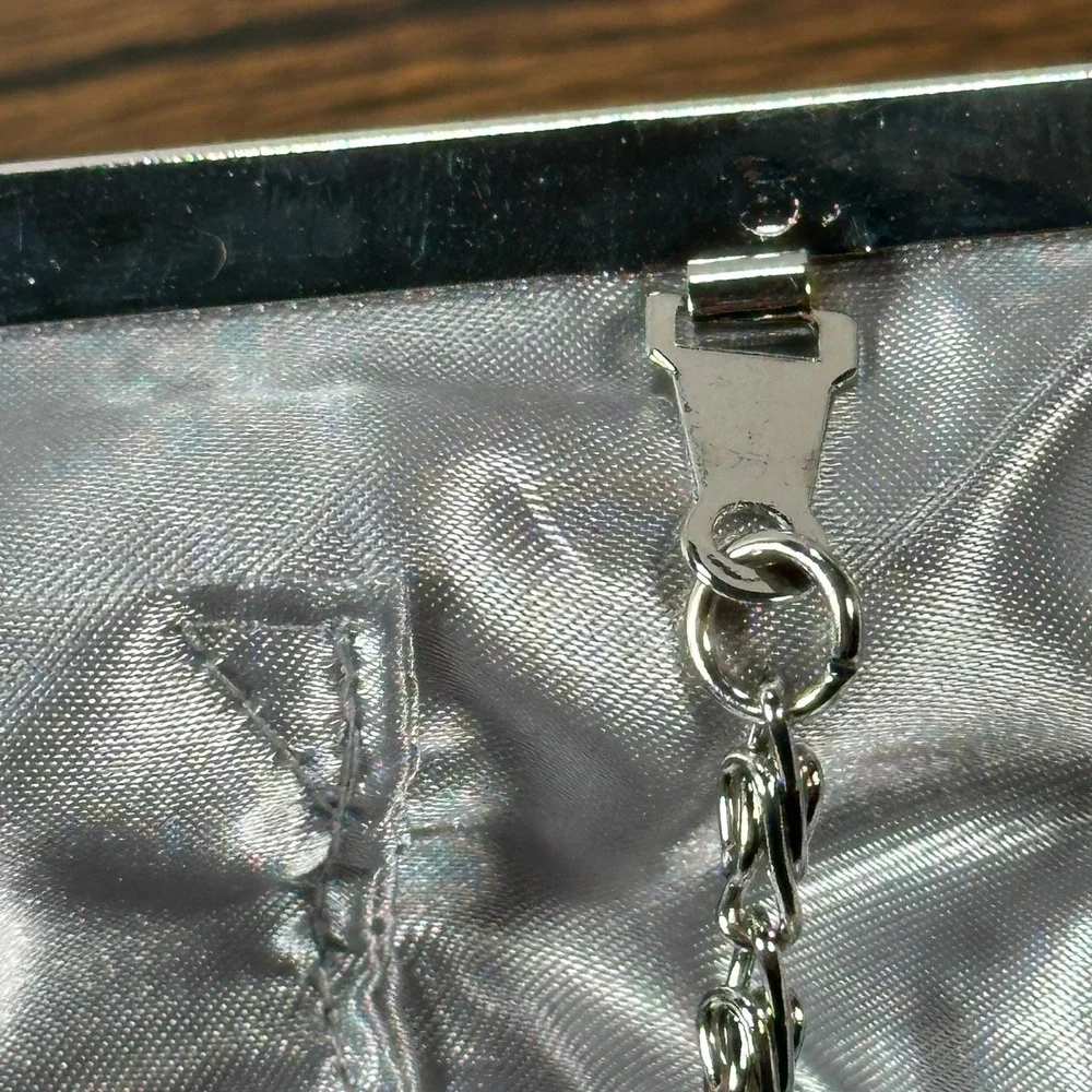 Silver Mesh Evening Clutch Bag with Chain Strap‎ Elegant Party Purse